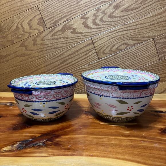 Temp-tations Old World Ceramic Bakeware Nesting Bowls W Lids 1 & 1.5 QT Set - Picture 9 of 9